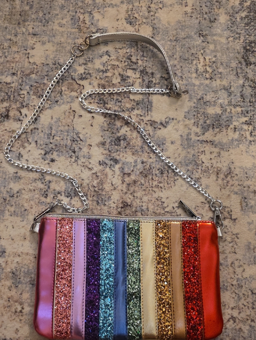 Bari Lynn Glitter Rainbow Stripe Crossbody Bag